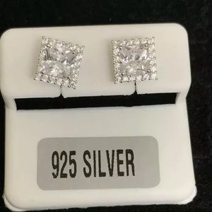 925 sterling silver Square CZ Earring.